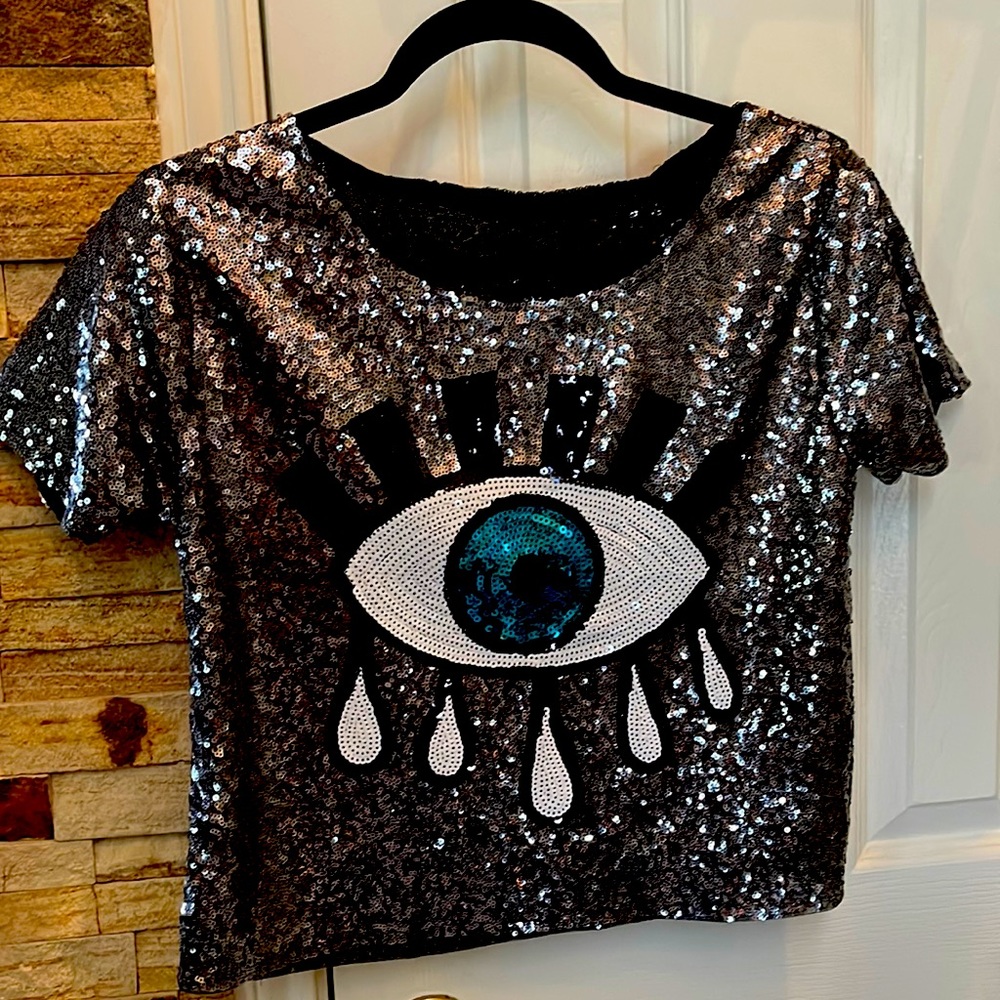 Silver sequin crop top 🧿Evil eye 🧿